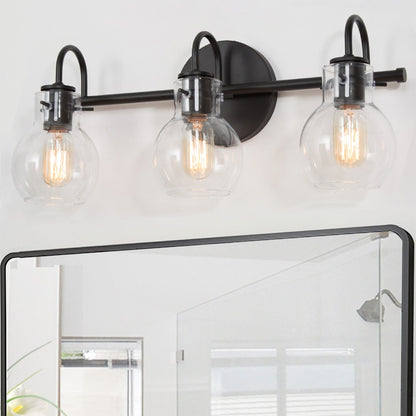 Applique murale de salle de bain à 3 lumières, style moderne, avec abat-jour en verre sphérique, couleur or.