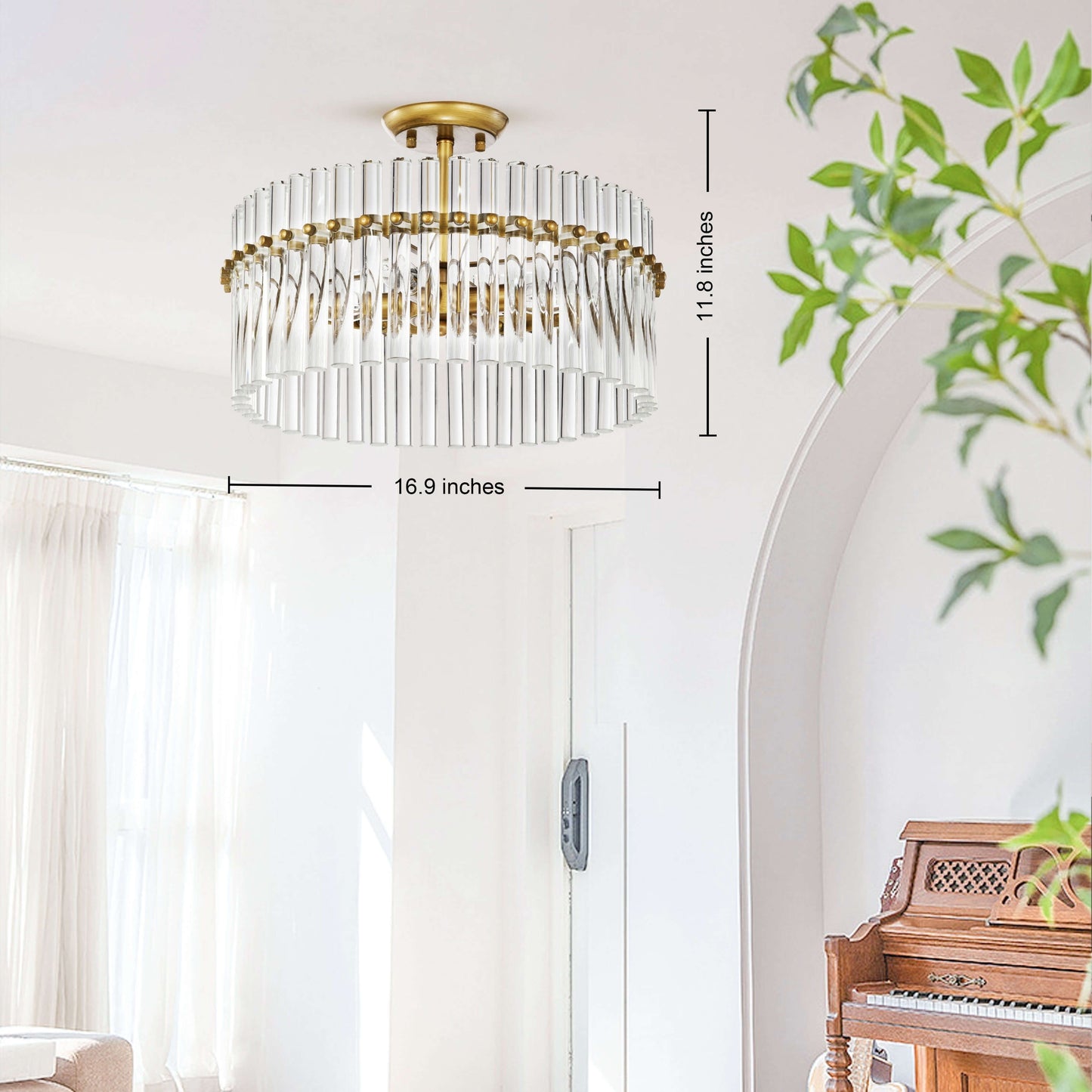 Applique murale encastrée Casandra à 4 lumières en laiton brossé avec cristaux