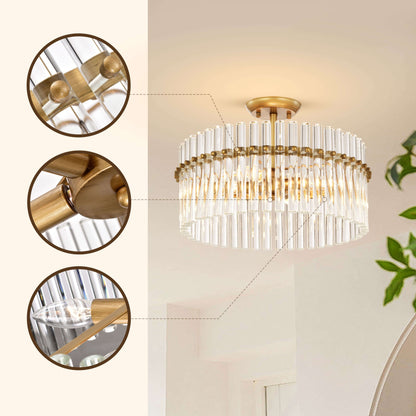 Applique murale encastrée Casandra à 4 lumières en laiton brossé avec cristaux