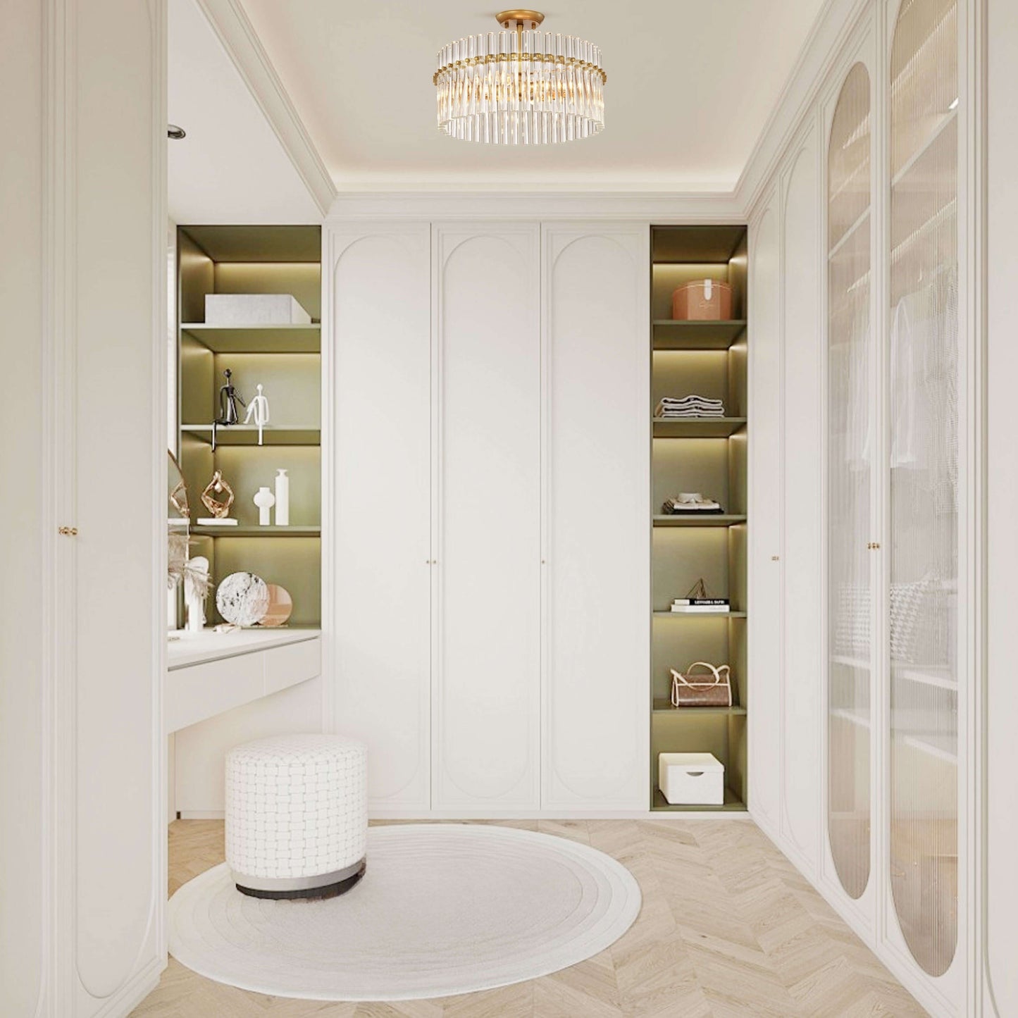 Applique murale encastrée Casandra à 4 lumières en laiton brossé avec cristaux