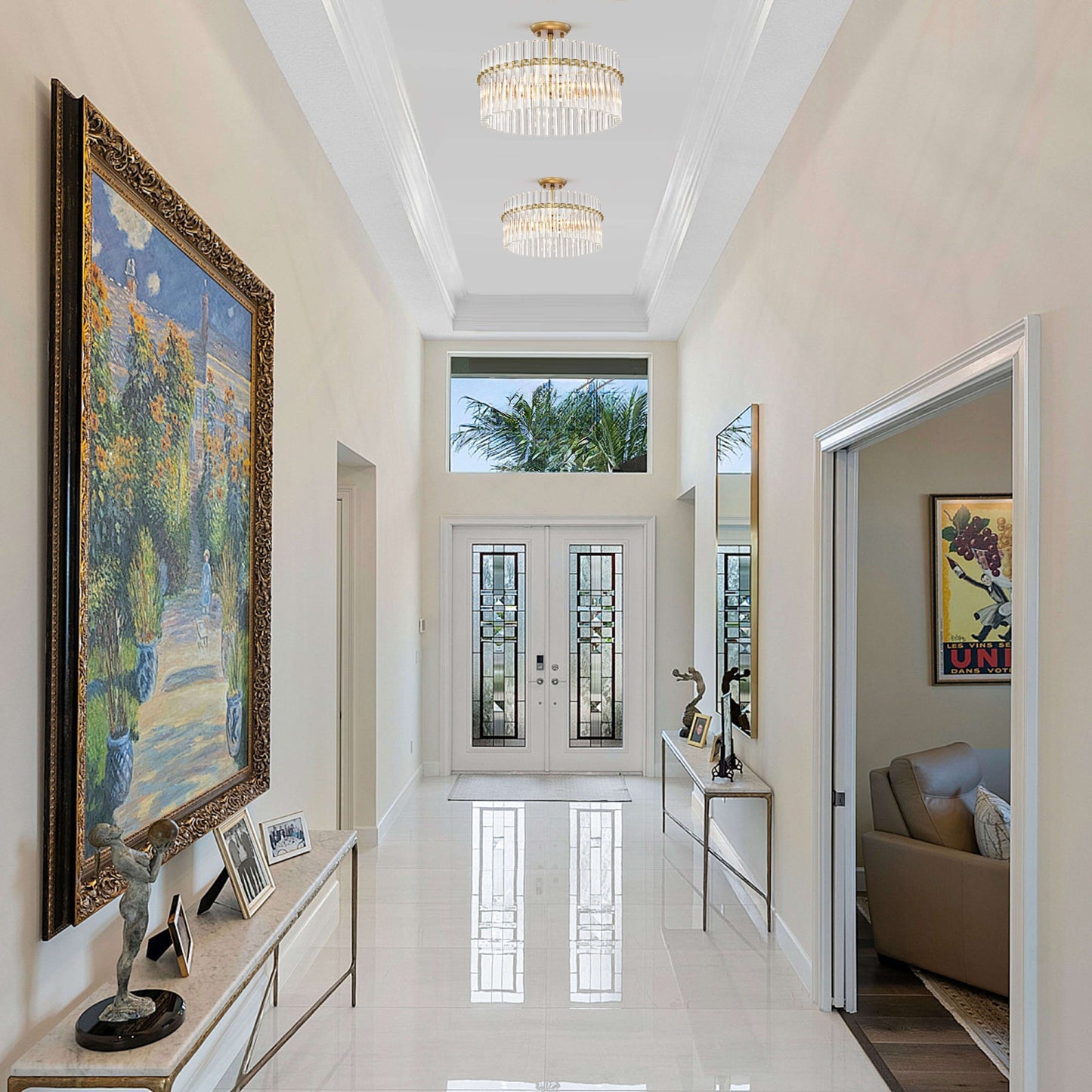 Applique murale encastrée Casandra à 4 lumières en laiton brossé avec cristaux