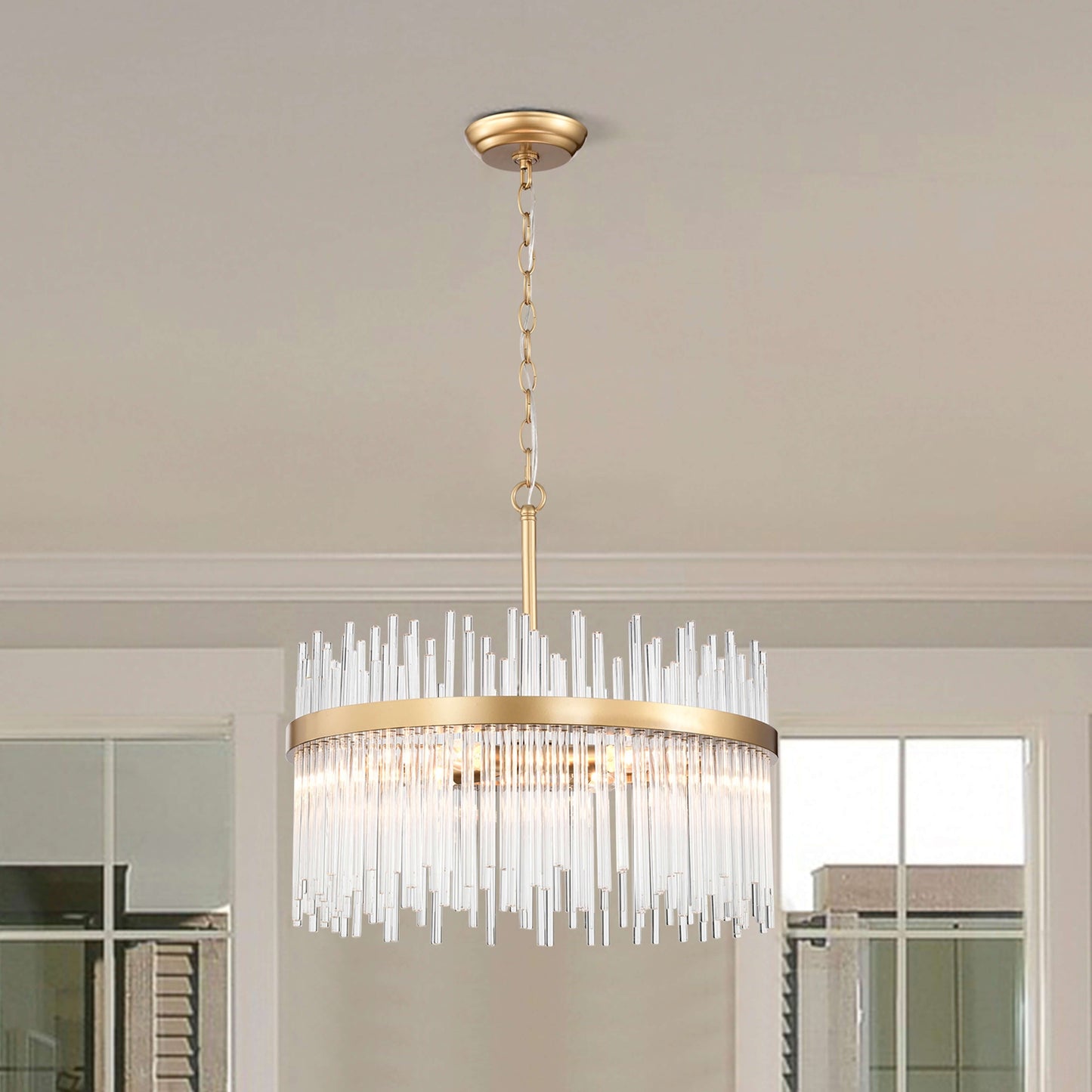 Chandélébre Casandra à 5 lumières en bronze brillant avec barres en verre transparent - Bronze brillant