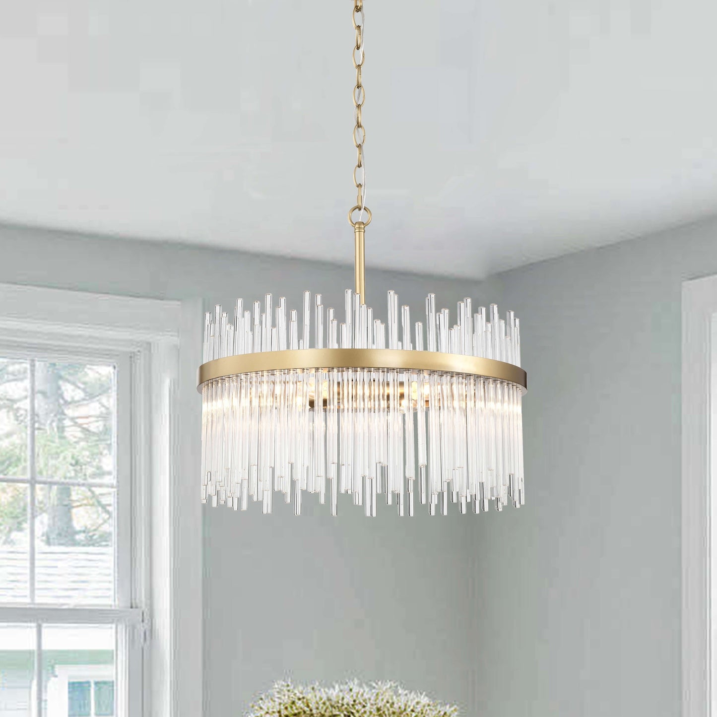 Chandélébre Casandra à 5 lumières en bronze brillant avec barres en verre transparent - Bronze brillant