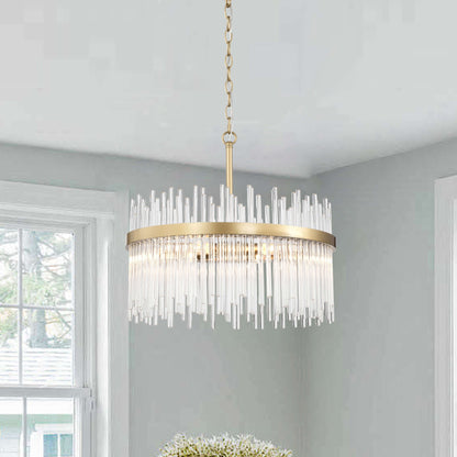 Chandélébre Casandra à 5 lumières en bronze brillant avec barres en verre transparent - Bronze brillant