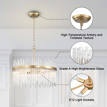 Chandélébre Casandra à 5 lumières en bronze brillant avec barres en verre transparent - Bronze brillant