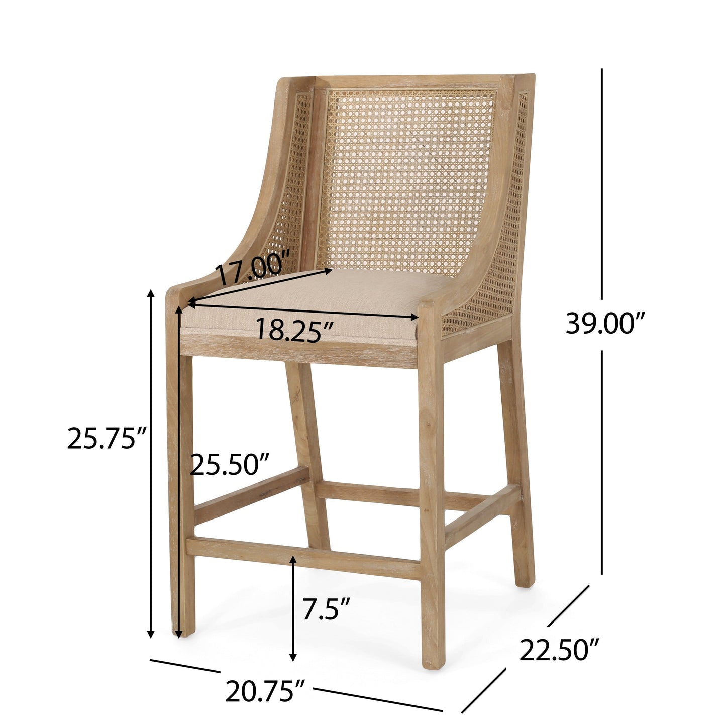 Christopher Knight Home Cataldo Tabourets de comptoir en bois et rotin avec revêtement en tissu, 65 cm (lot de 2)