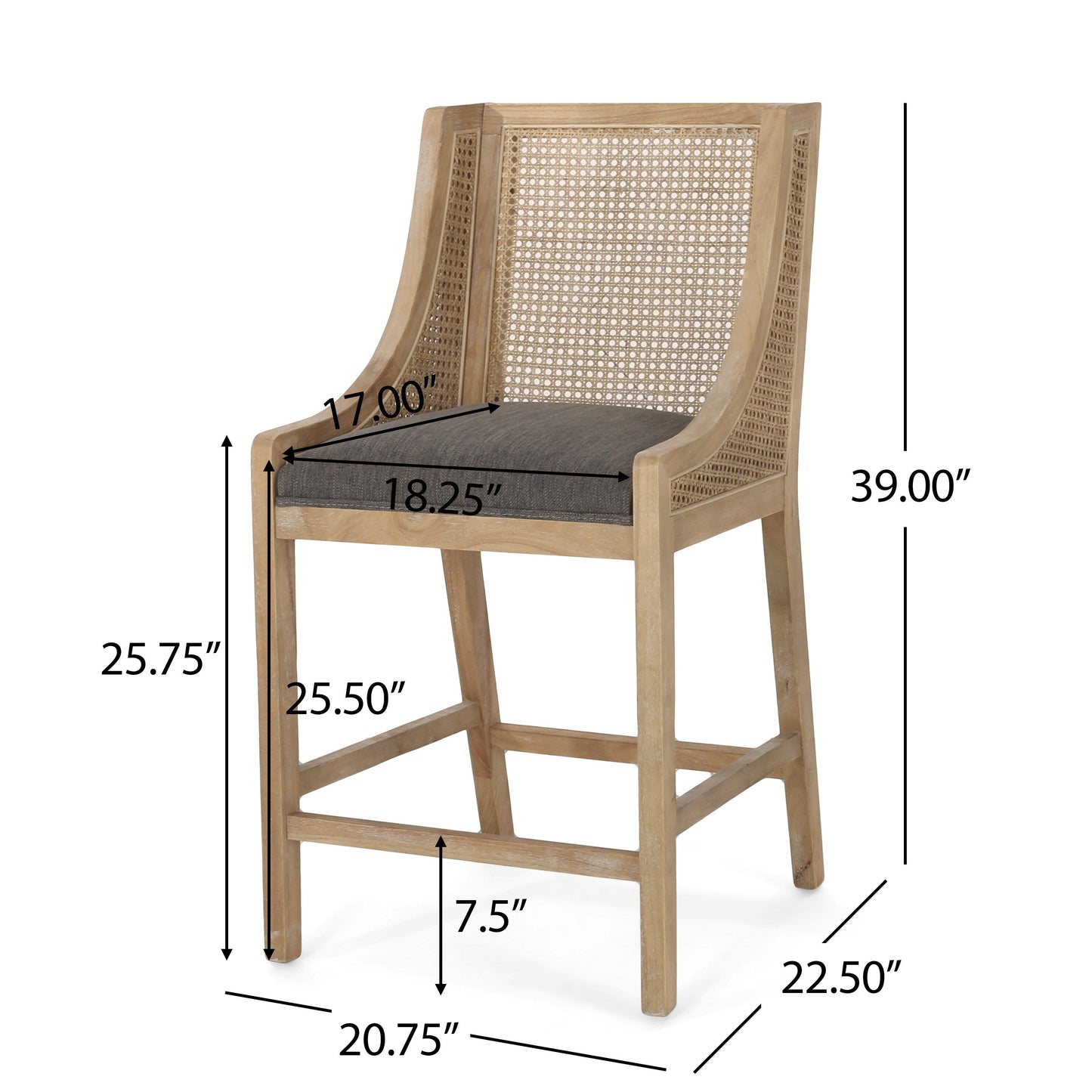Christopher Knight Home Cataldo Tabourets de comptoir en bois et rotin avec revêtement en tissu, 65 cm (lot de 2)
