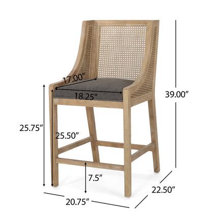 Christopher Knight Home Cataldo Tabourets de comptoir en bois et rotin avec revêtement en tissu, 65 cm (lot de 2)