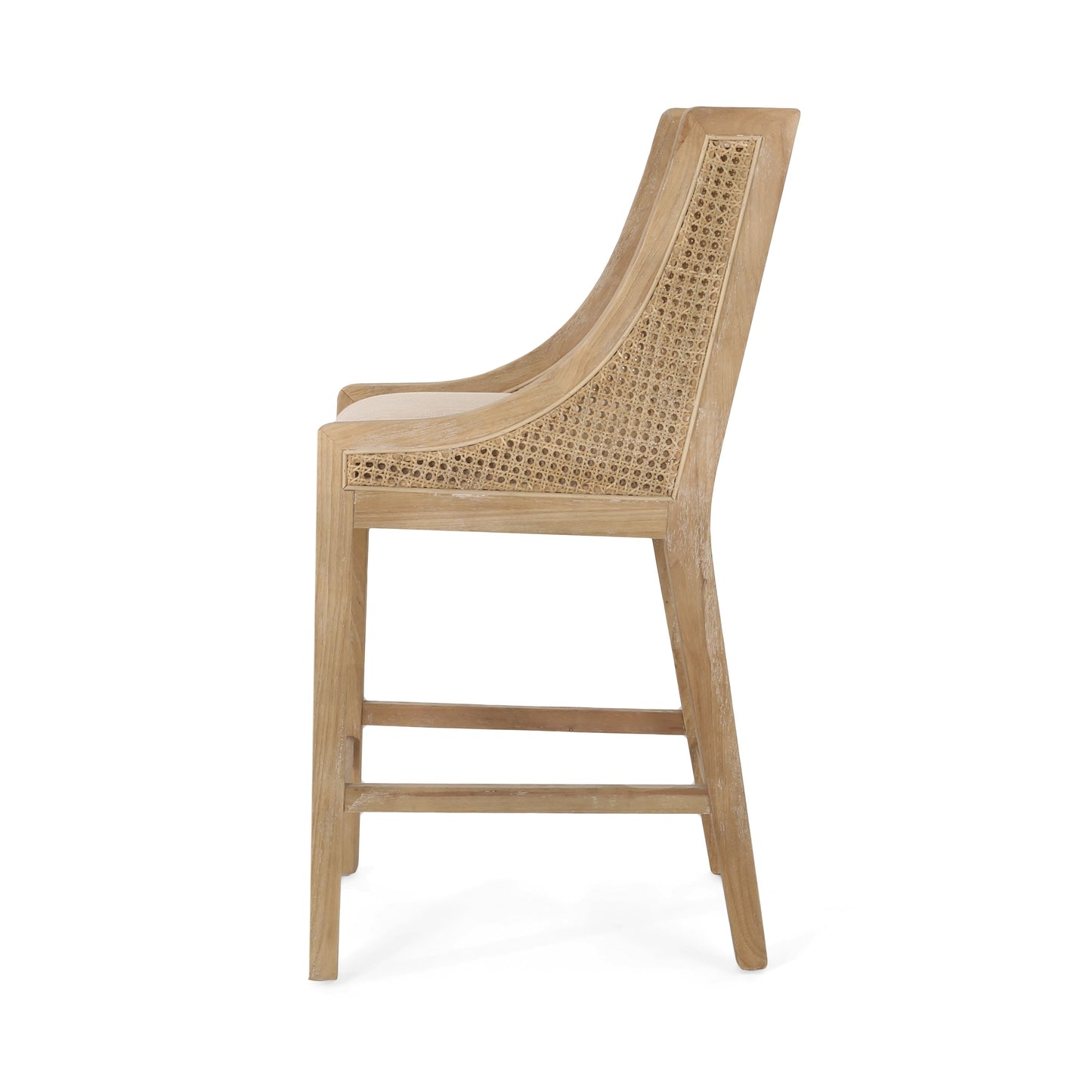 Christopher Knight Home Cataldo Tabourets de comptoir en bois et rotin avec revêtement en tissu, 65 cm (lot de 2)