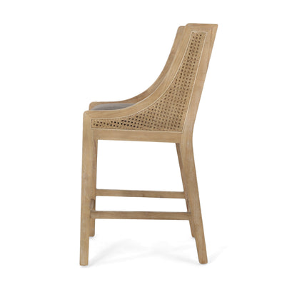 Christopher Knight Home Cataldo Tabourets de comptoir en bois et rotin avec revêtement en tissu, 65 cm (lot de 2)