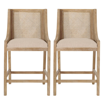 Christopher Knight Home Cataldo Tabourets de comptoir en bois et rotin avec revêtement en tissu, 65 cm (lot de 2)