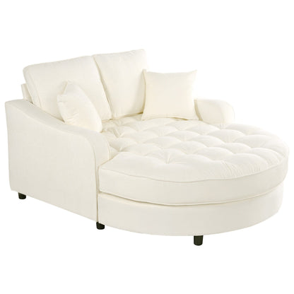 Chenille Chaise Lounge Sofa Bed, Upholstered Sofa Couch with Tufted Backrest and 2 Detachable Pillows for Living Room