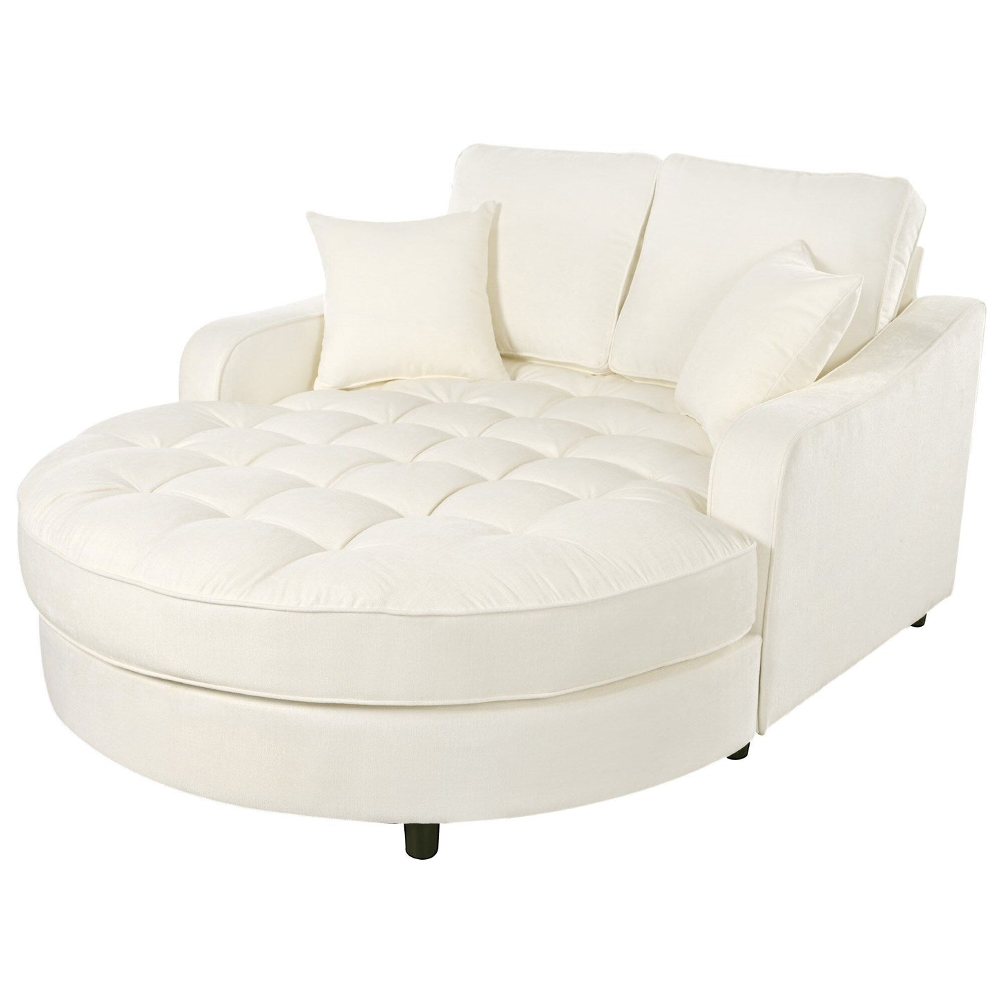 Chenille Chaise Lounge Sofa Bed, Upholstered Sofa Couch with Tufted Backrest and 2 Detachable Pillows for Living Room