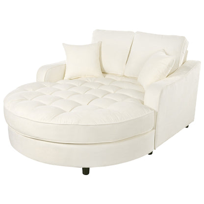 Chenille Chaise Lounge Sofa Bed, Upholstered Sofa Couch with Tufted Backrest and 2 Detachable Pillows for Living Room