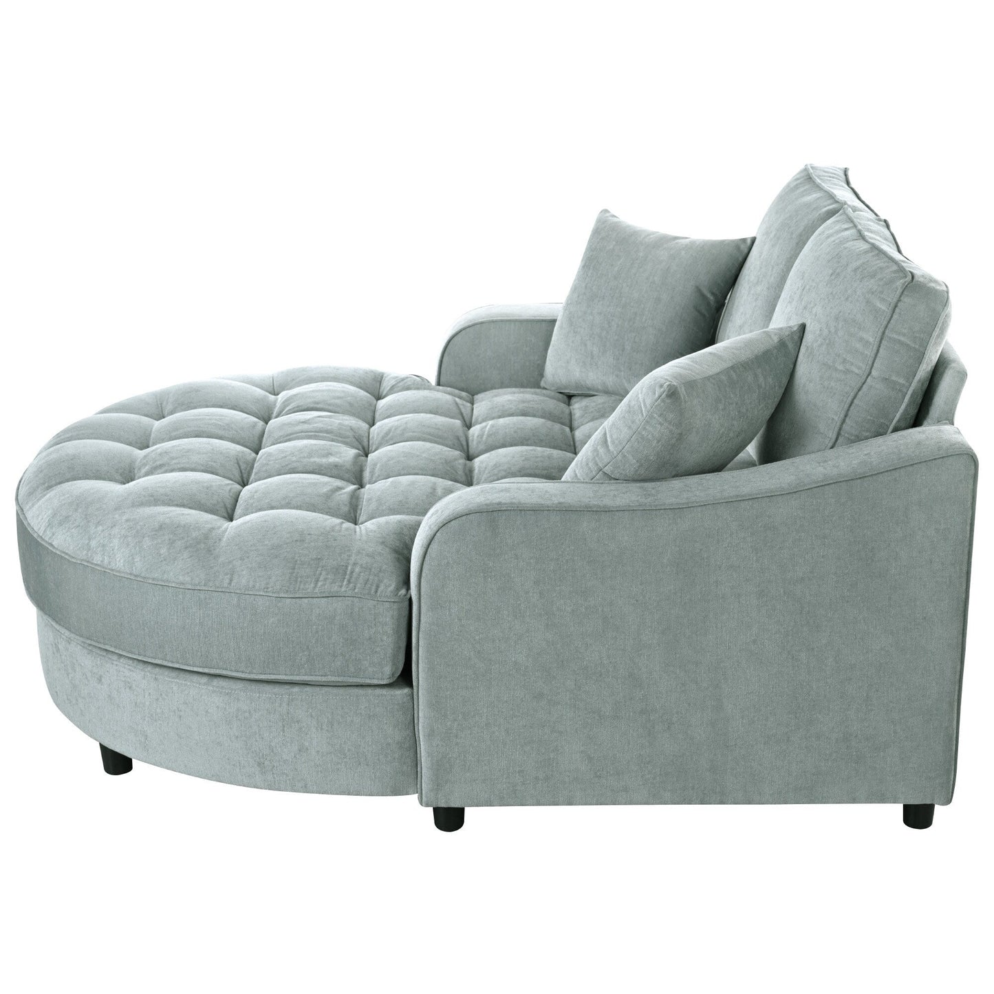 Chenille Chaise Lounge Sofa Bed, Upholstered Sofa Couch with Tufted Backrest and 2 Detachable Pillows for Living Room