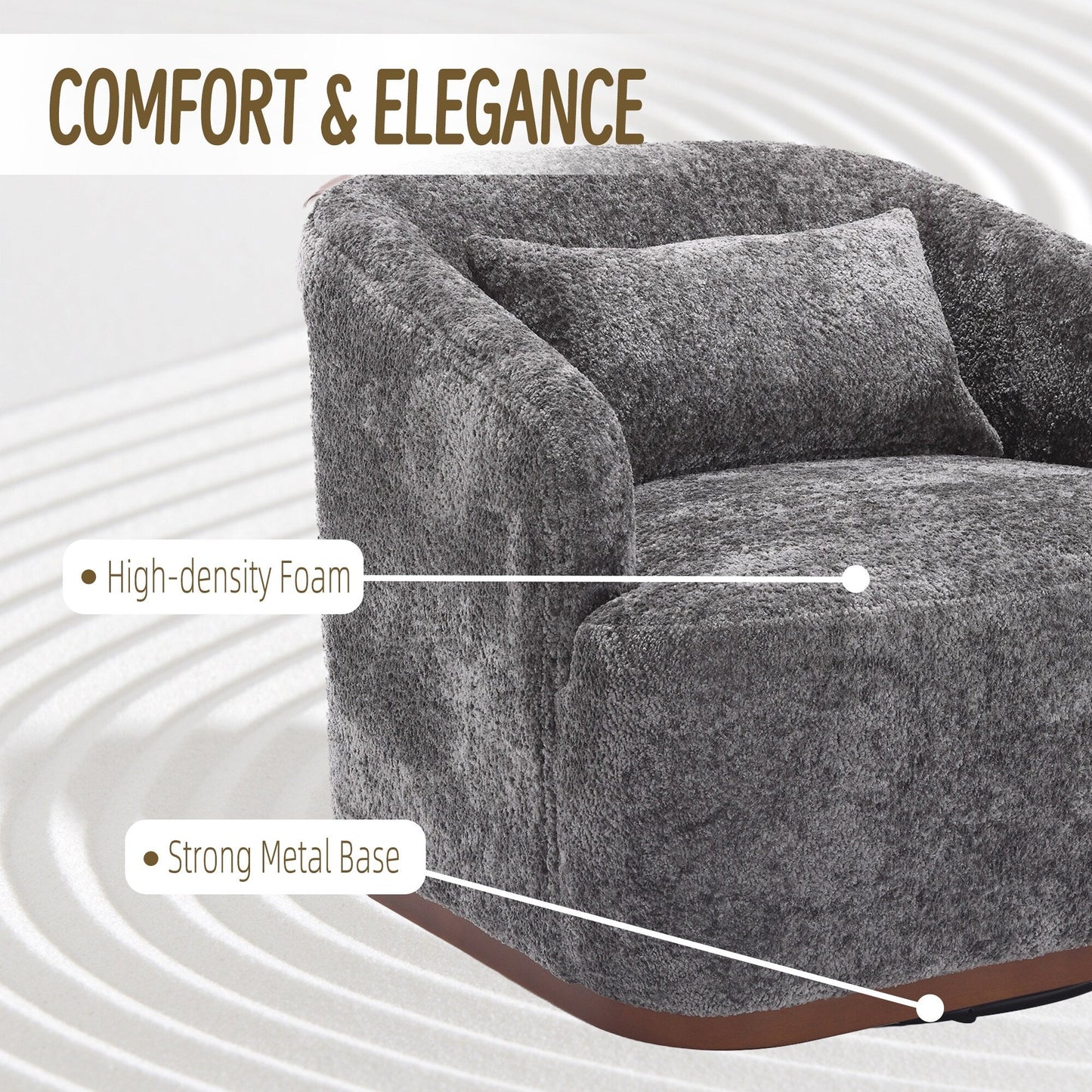 Chenille Swivel Barrel Chair, 360-Degree Comfy Accent Sofa for Living Room, Bedroom, and Study with Removable Cushion