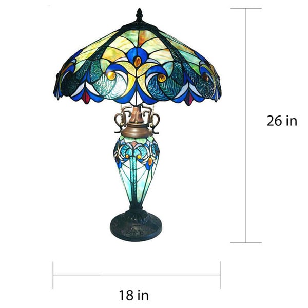 Lampe de table Chloe, style Tiffany, double éclairage, 2 et 1 ampoules
