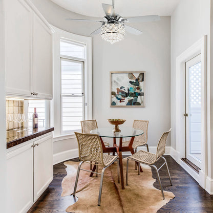 Luminaire suspendu/ventilateur de plafond à 4 lumières en chrome et cristal avec télécommande