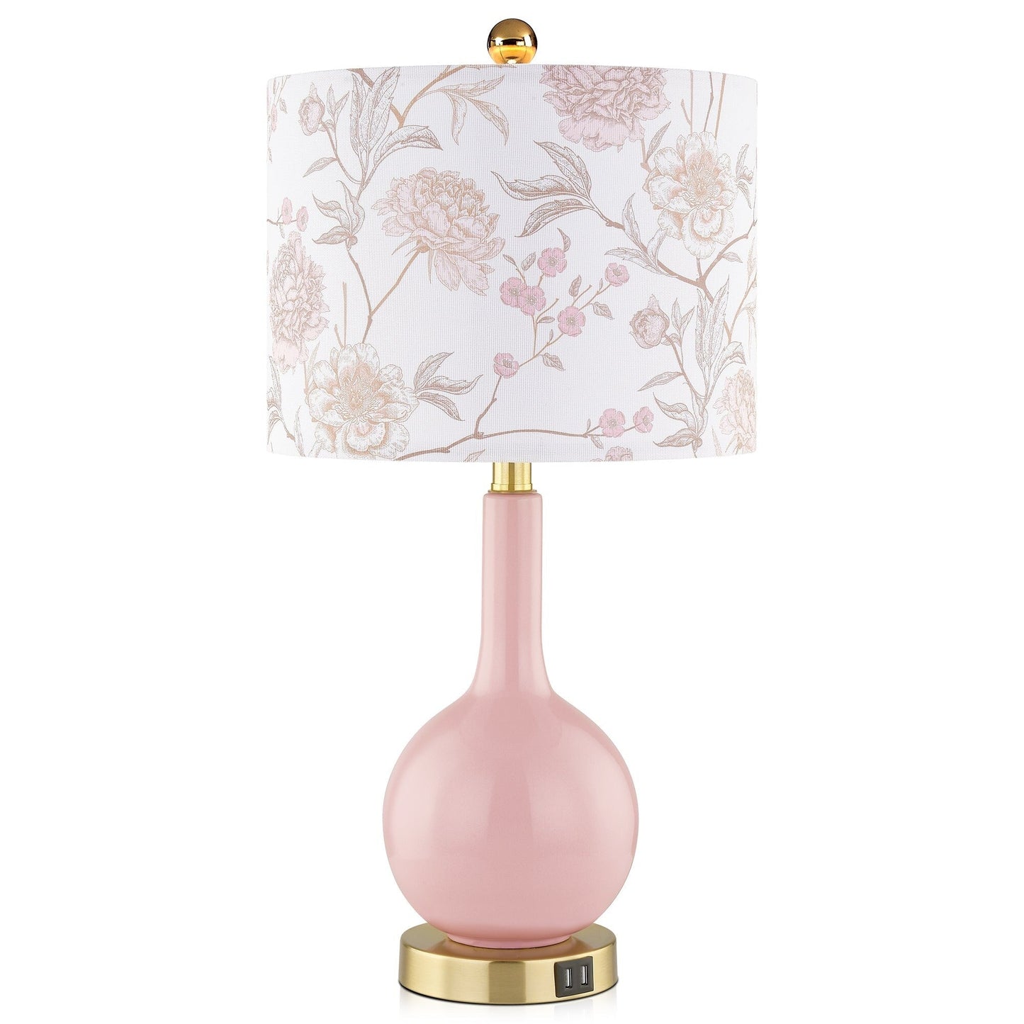 Pink Ceramic Table Lamp with 3-Way Touch Dimming Switch & Dual USB Charging Ports & - 12'' x 12'' x 24'' (L x W x H)