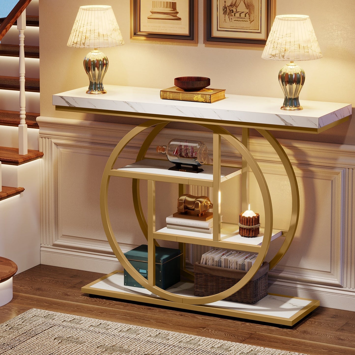 Table console pour entrée, table d'appoint industrielle à 4 niveaux pour derrière le canapé