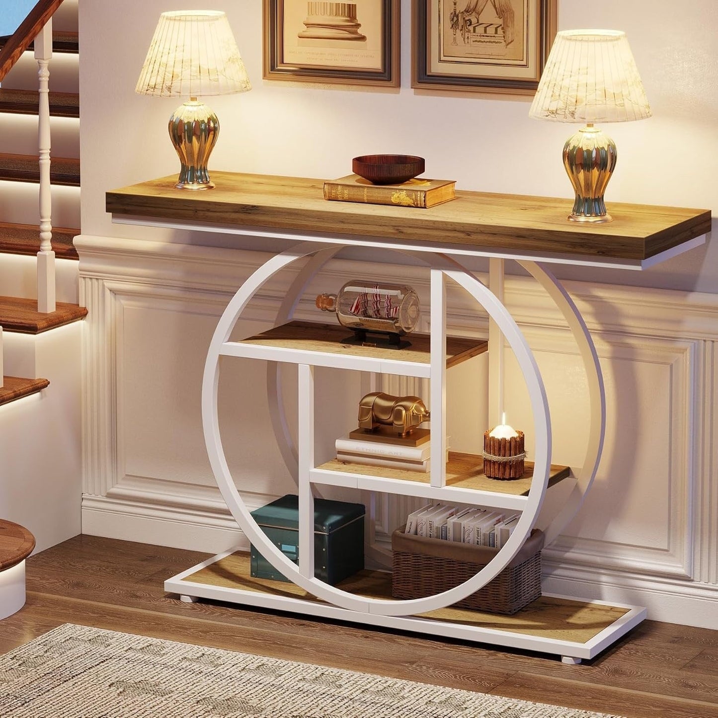 Table console pour entrée, table d'appoint industrielle à 4 niveaux pour derrière le canapé