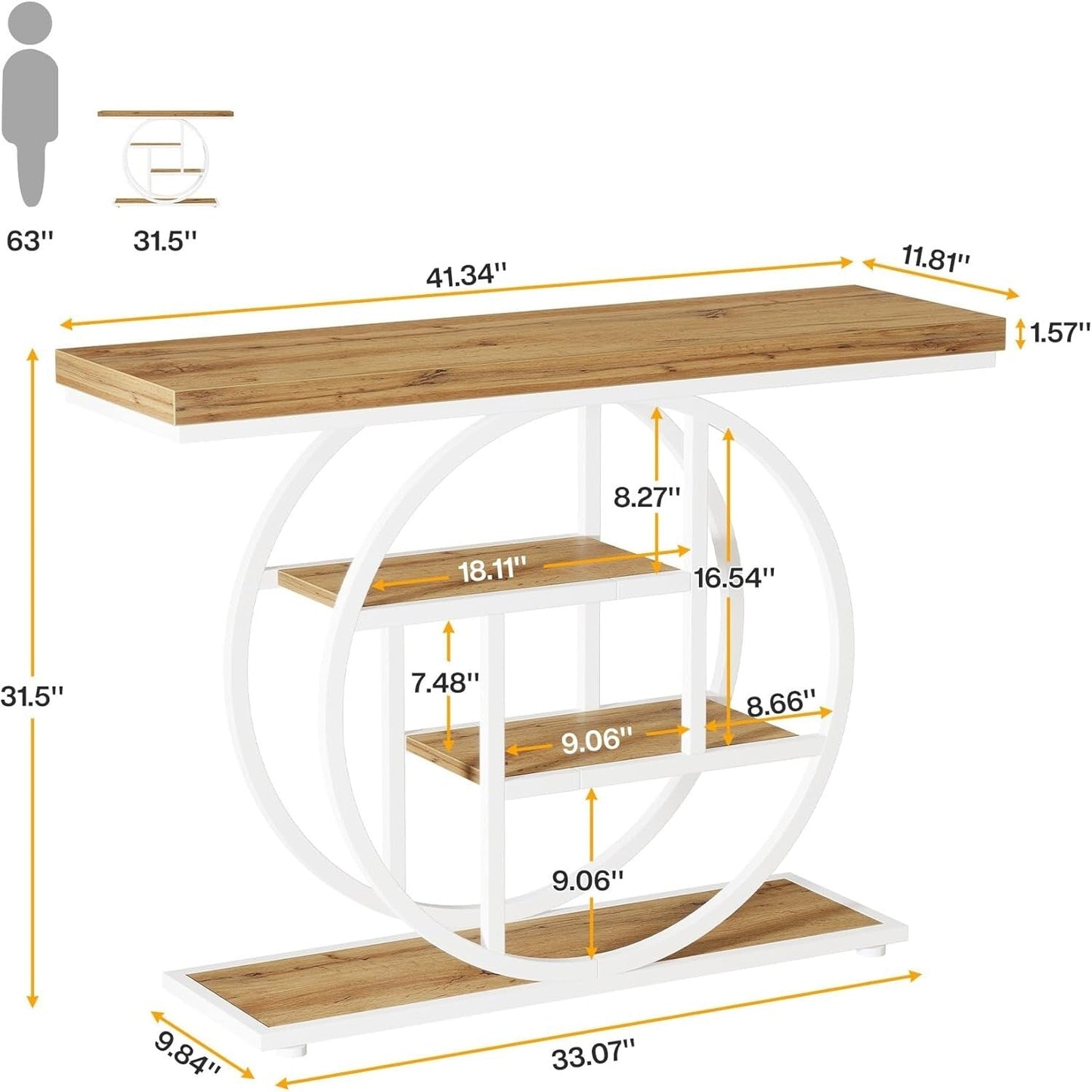 Table console pour entrée, table d'appoint industrielle à 4 niveaux pour derrière le canapé