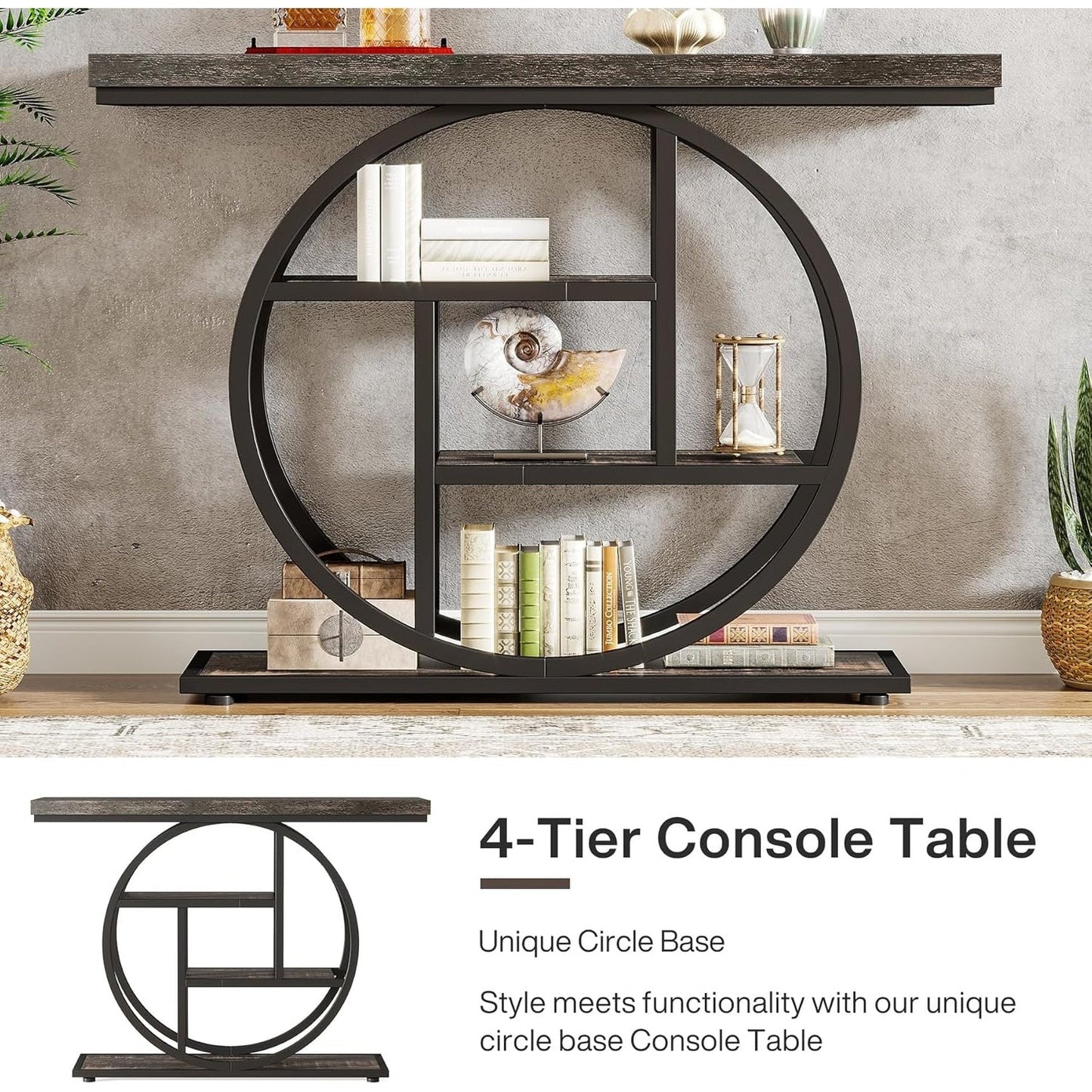 Table console pour entrée, table d'appoint industrielle à 4 niveaux pour derrière le canapé