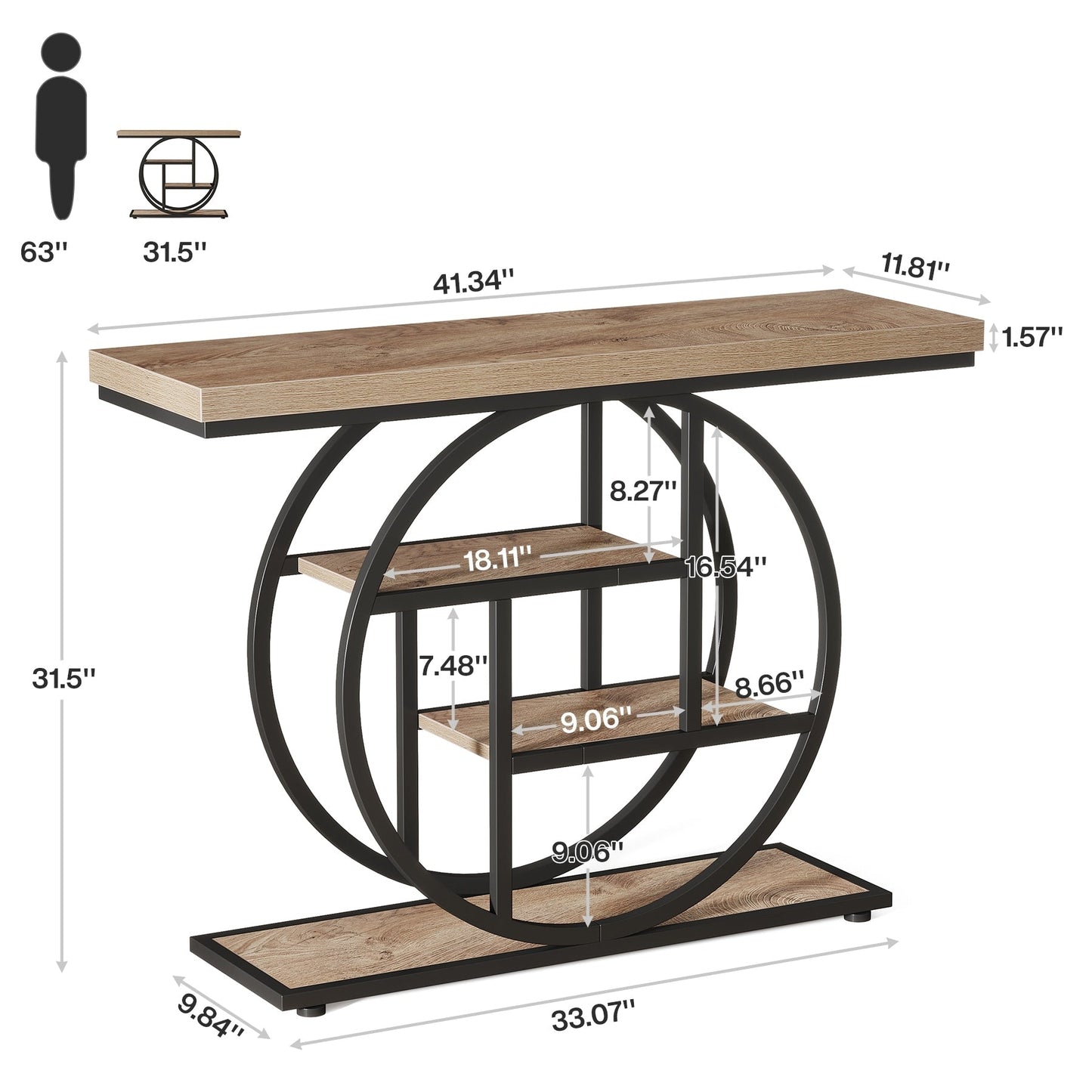 Table console pour entrée, table d'appoint industrielle à 4 niveaux pour derrière le canapé