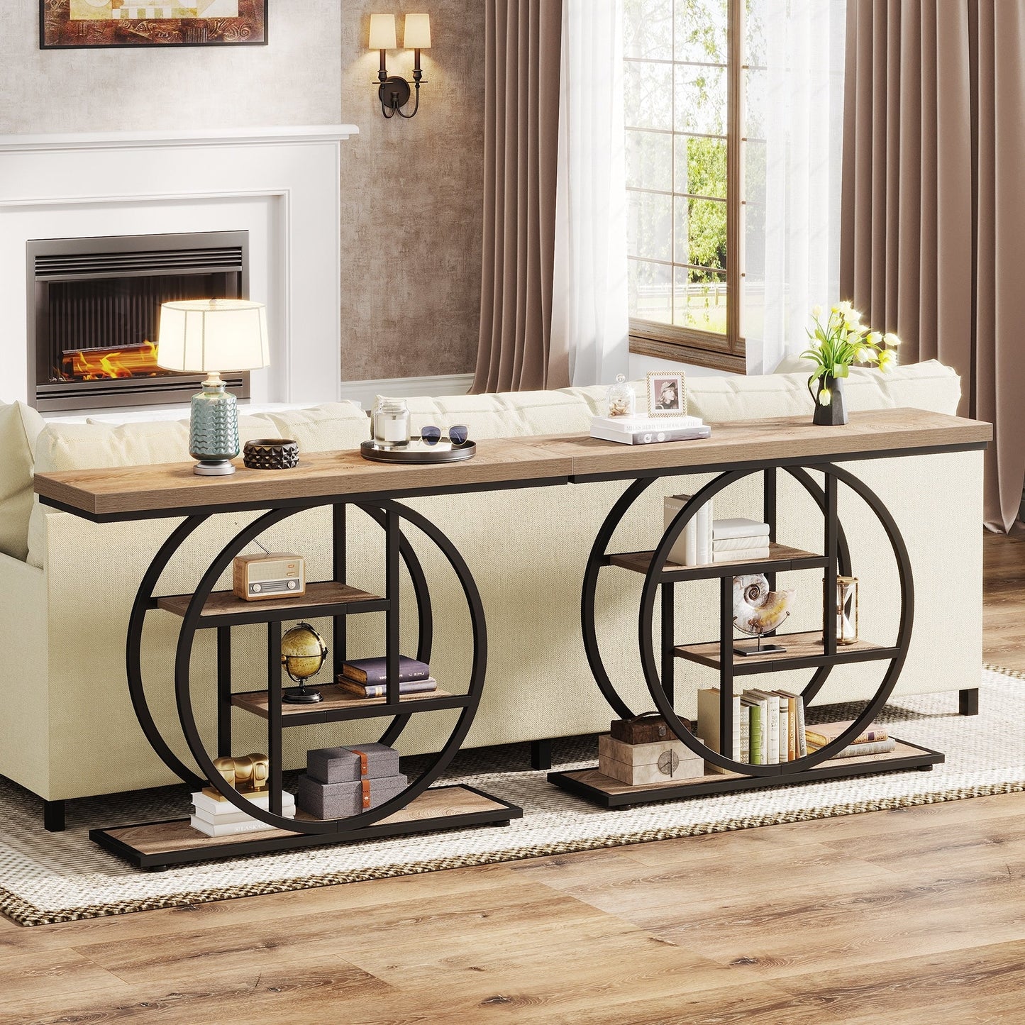 Table console pour entrée, table d'appoint industrielle à 4 niveaux pour derrière le canapé