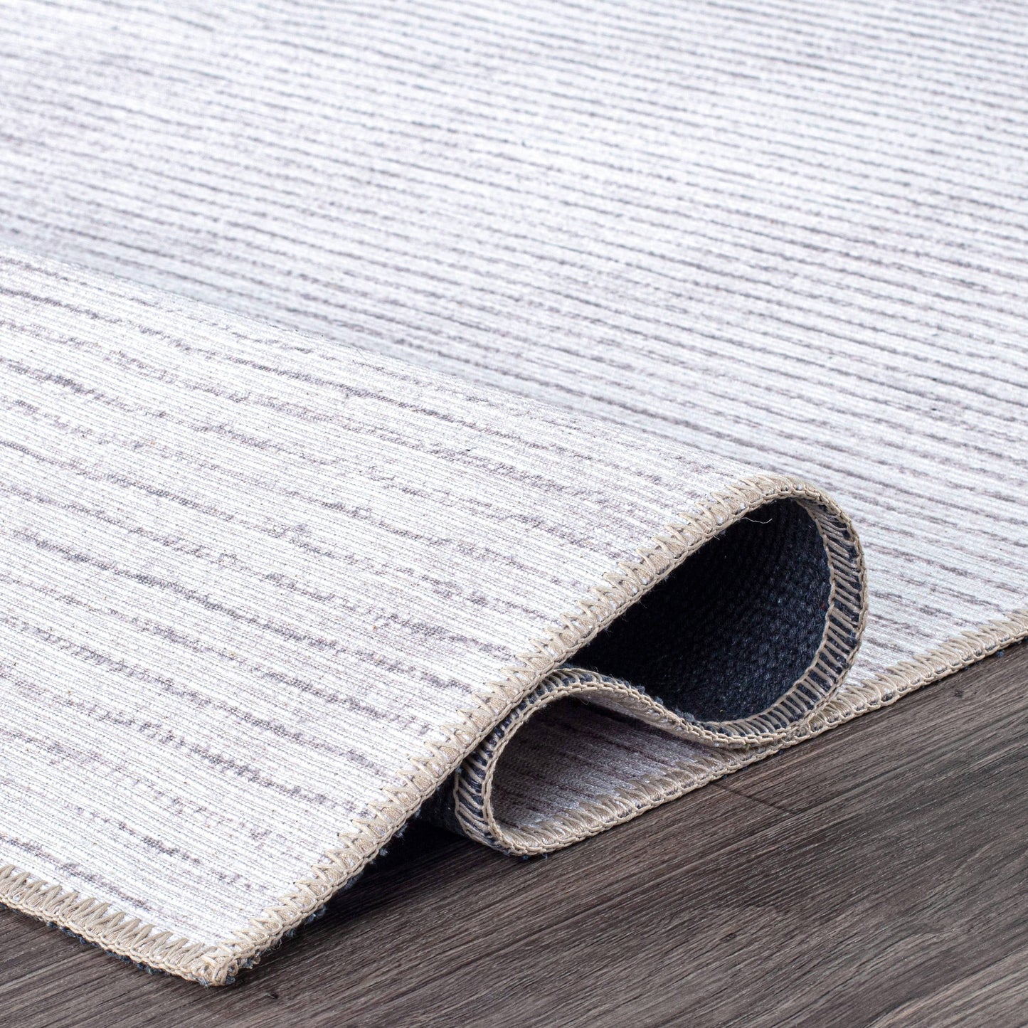 Contemporary Distressed Stripe Machine Washable Area Rug