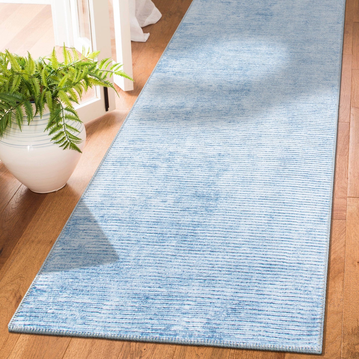 Contemporary Distressed Stripe Machine Washable Area Rug