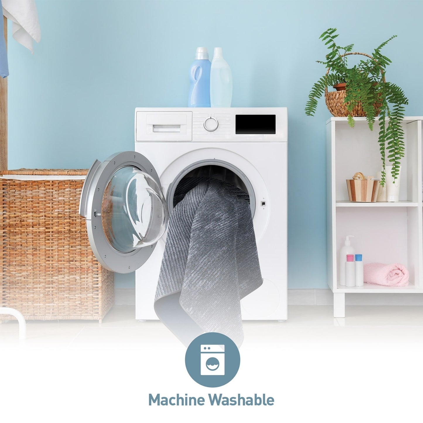 Contemporary Distressed Stripe Machine Washable Area Rug