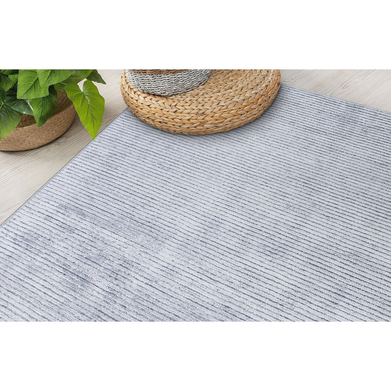 Contemporary Distressed Stripe Machine Washable Area Rug