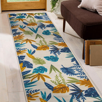 Contemporary Floral Leaves Indoor/Outdoor Area Rug