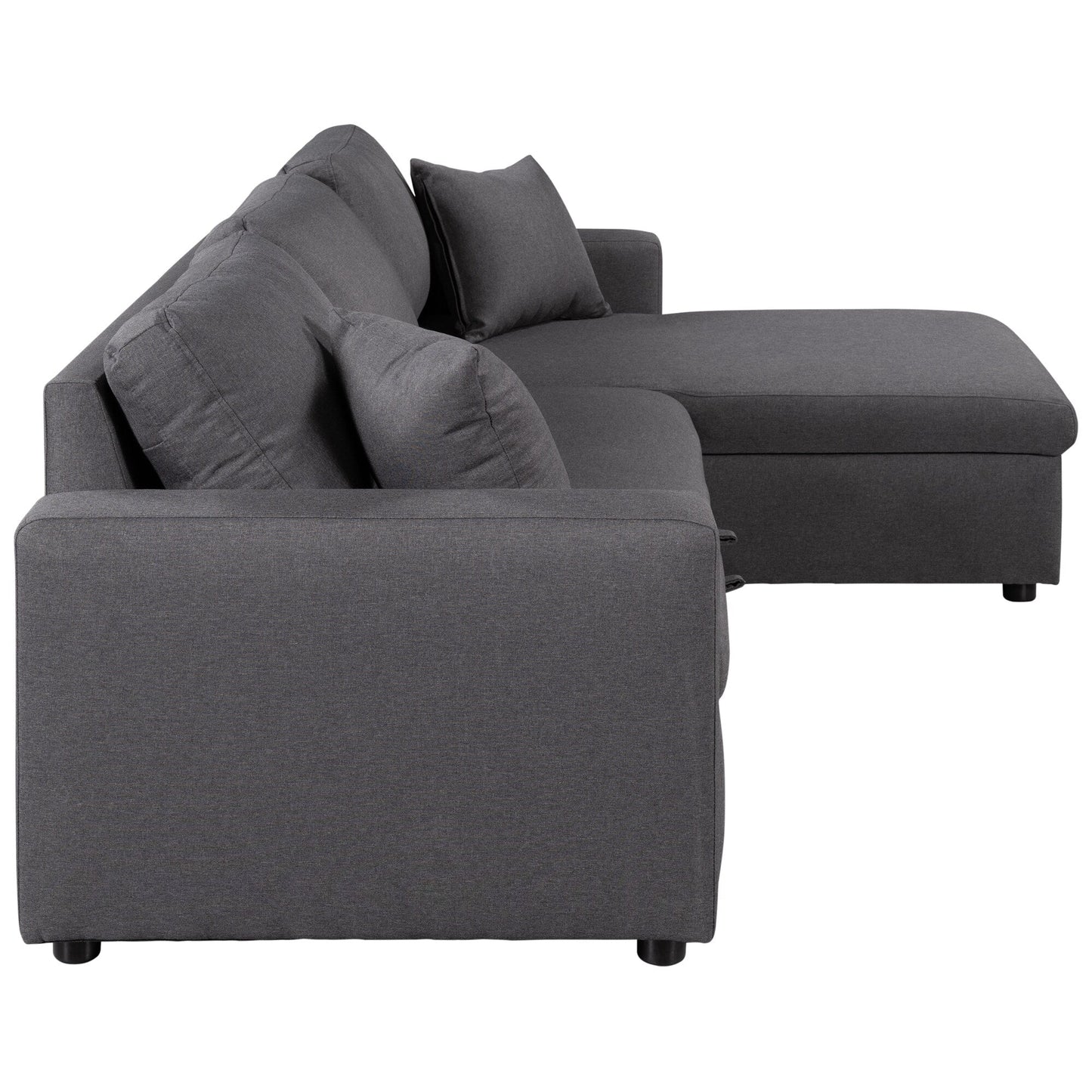 Convertible L-Shaped Sectional Sofa with Pull-Out Bed and Storage Space, 2 Tossing Cushions