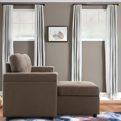 Canapé d'angle convertible et réversible avec lit escamotable, chaise longue avec rangement intégré et pieds robustes.