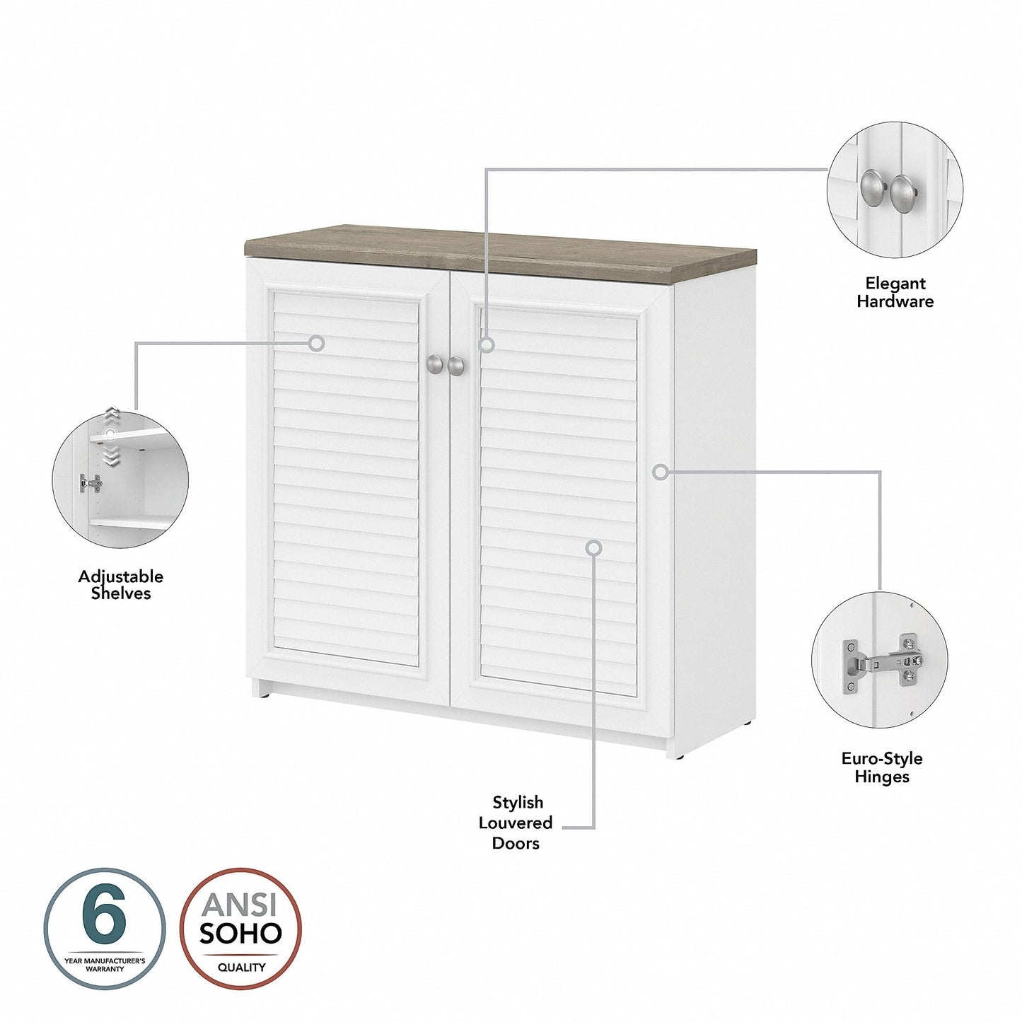 Armoire de rangement Fairview avec portes et étagères de Bush Furniture - 80,6 cm L x 32,4 cm l x 78 cm H