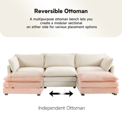 Canapé d'angle en velours côtelé avec ottomans amovibles et coussins ultra-doux pour le salon et la chambre à coucher