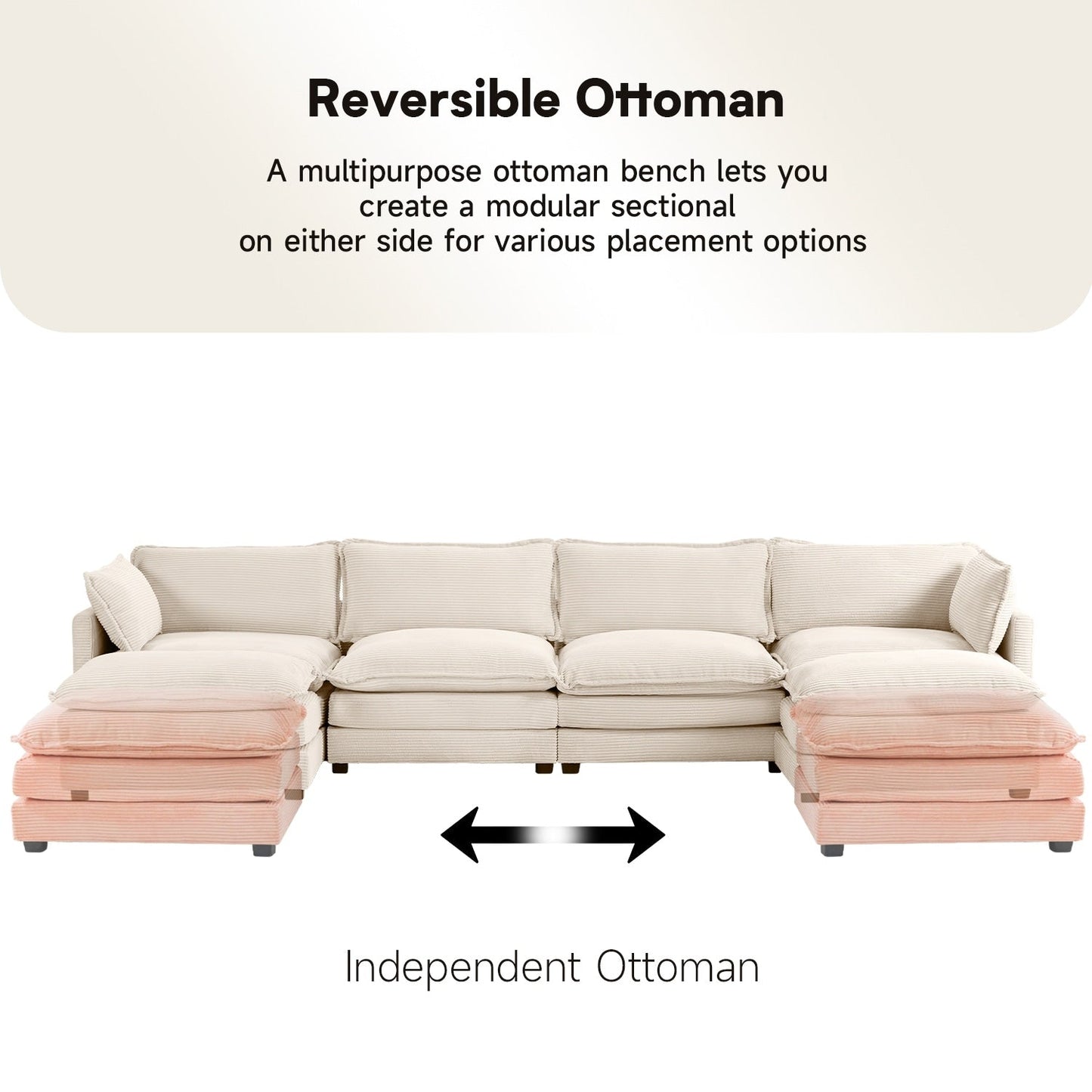 Canapé d'angle en velours côtelé avec ottomans amovibles et coussins ultra-doux pour le salon et la chambre à coucher