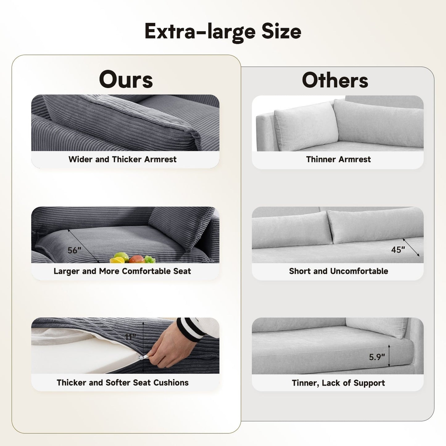 Canapé d'angle en velours côtelé avec ottomans amovibles et coussins ultra-doux pour le salon et la chambre à coucher