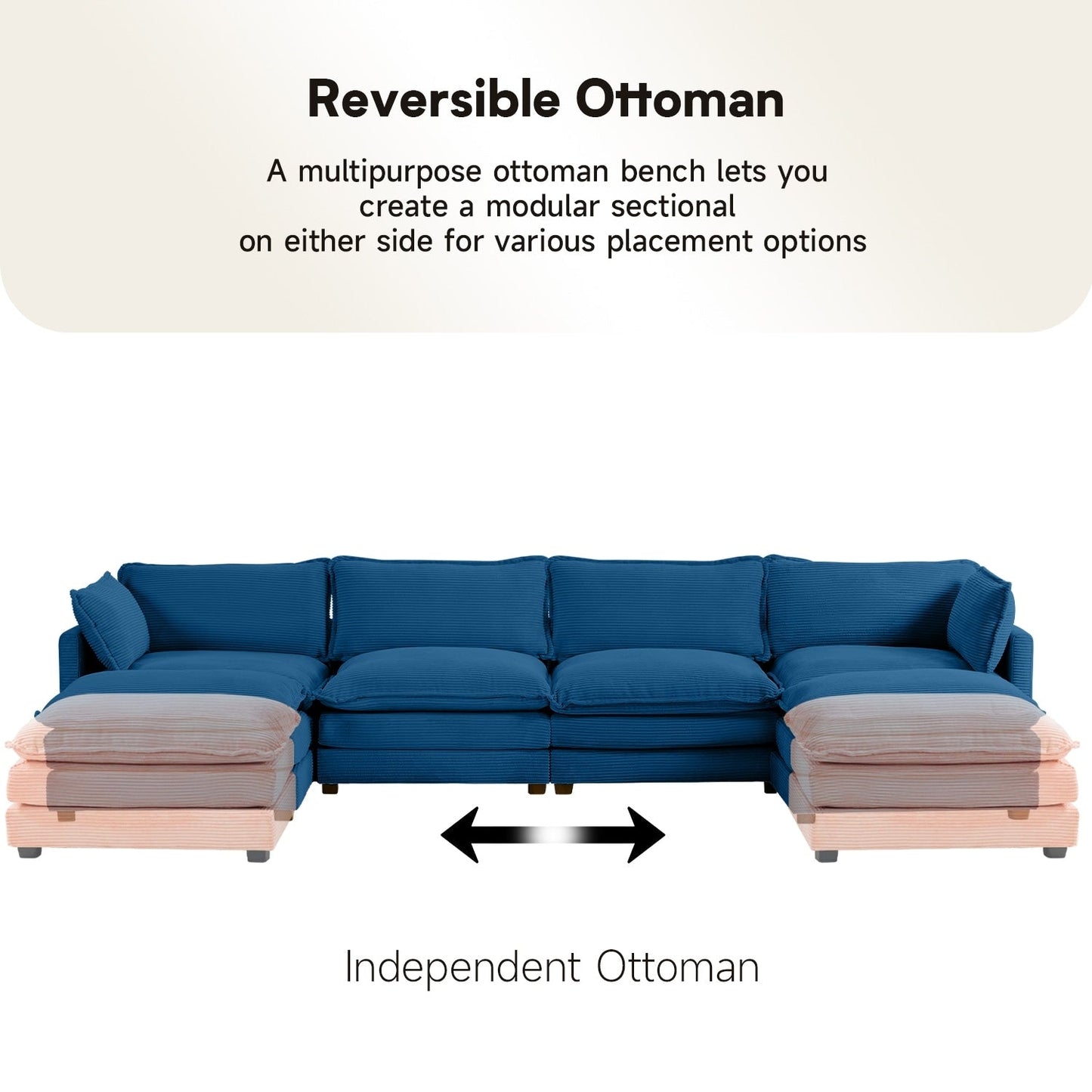 Canapé d'angle en velours côtelé avec ottomans amovibles et coussins ultra-doux pour le salon et la chambre à coucher