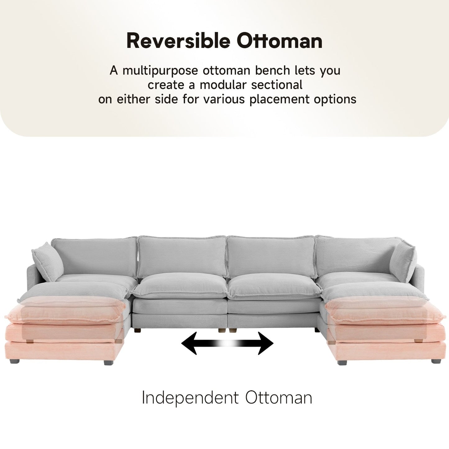 Canapé d'angle en velours côtelé avec ottomans amovibles et coussins ultra-doux pour le salon et la chambre à coucher