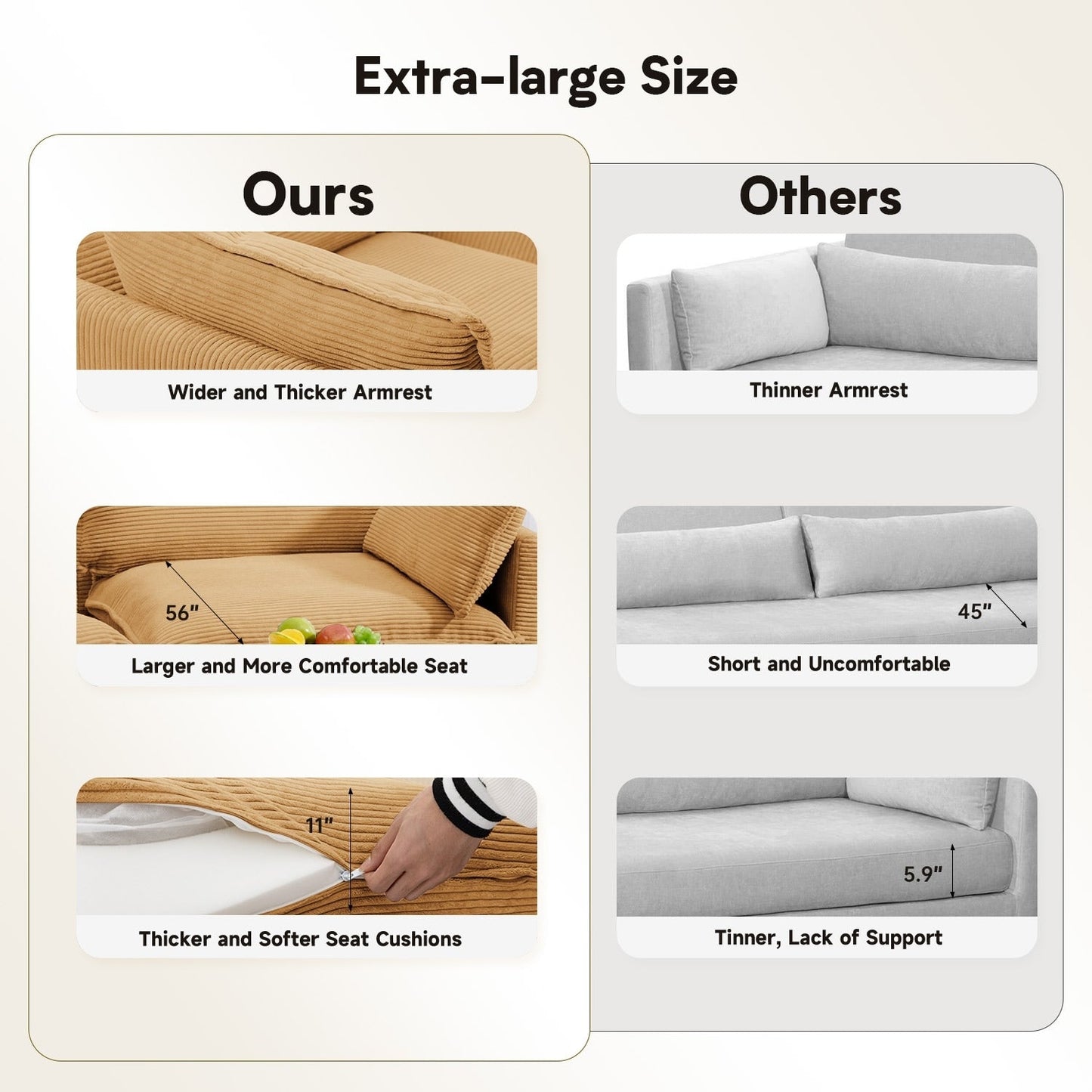 Canapé d'angle en velours côtelé avec ottomans amovibles et coussins ultra-doux pour le salon et la chambre à coucher