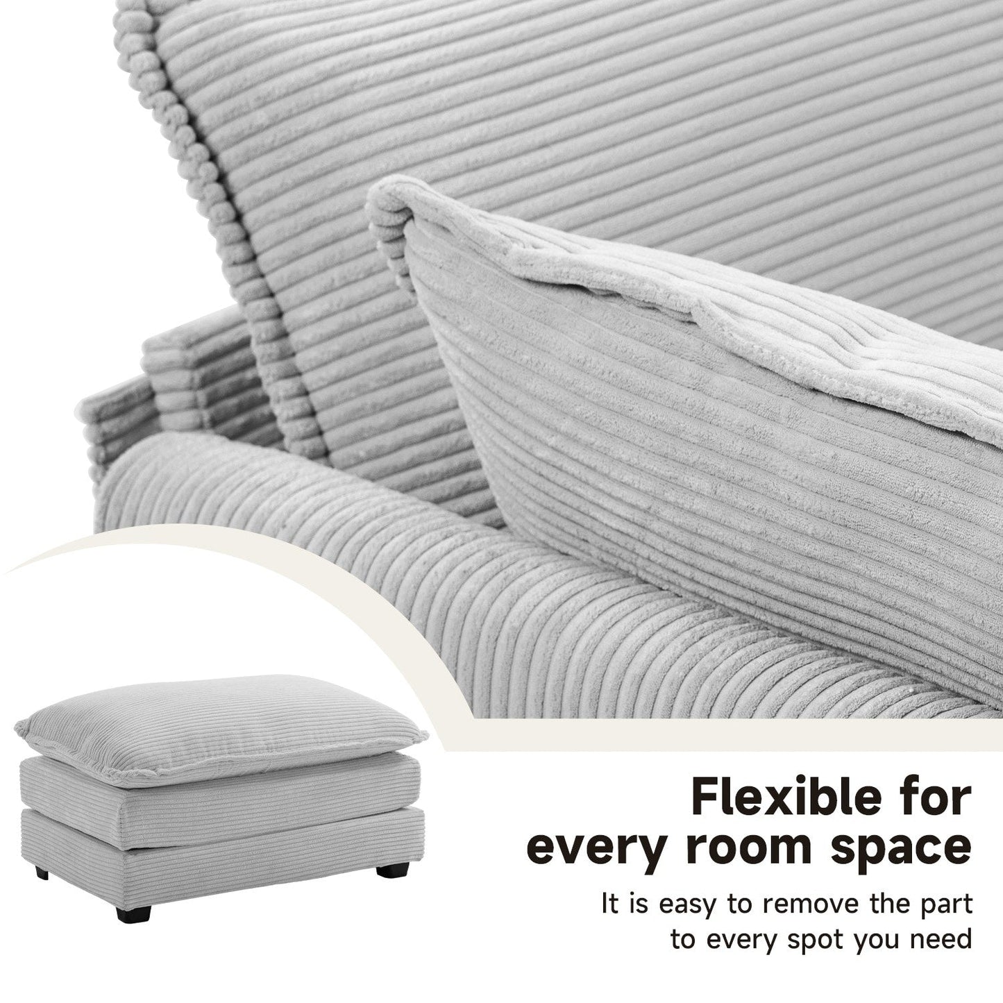 Canapé d'angle en velours côtelé avec ottomans amovibles et coussins ultra-doux pour le salon et la chambre à coucher