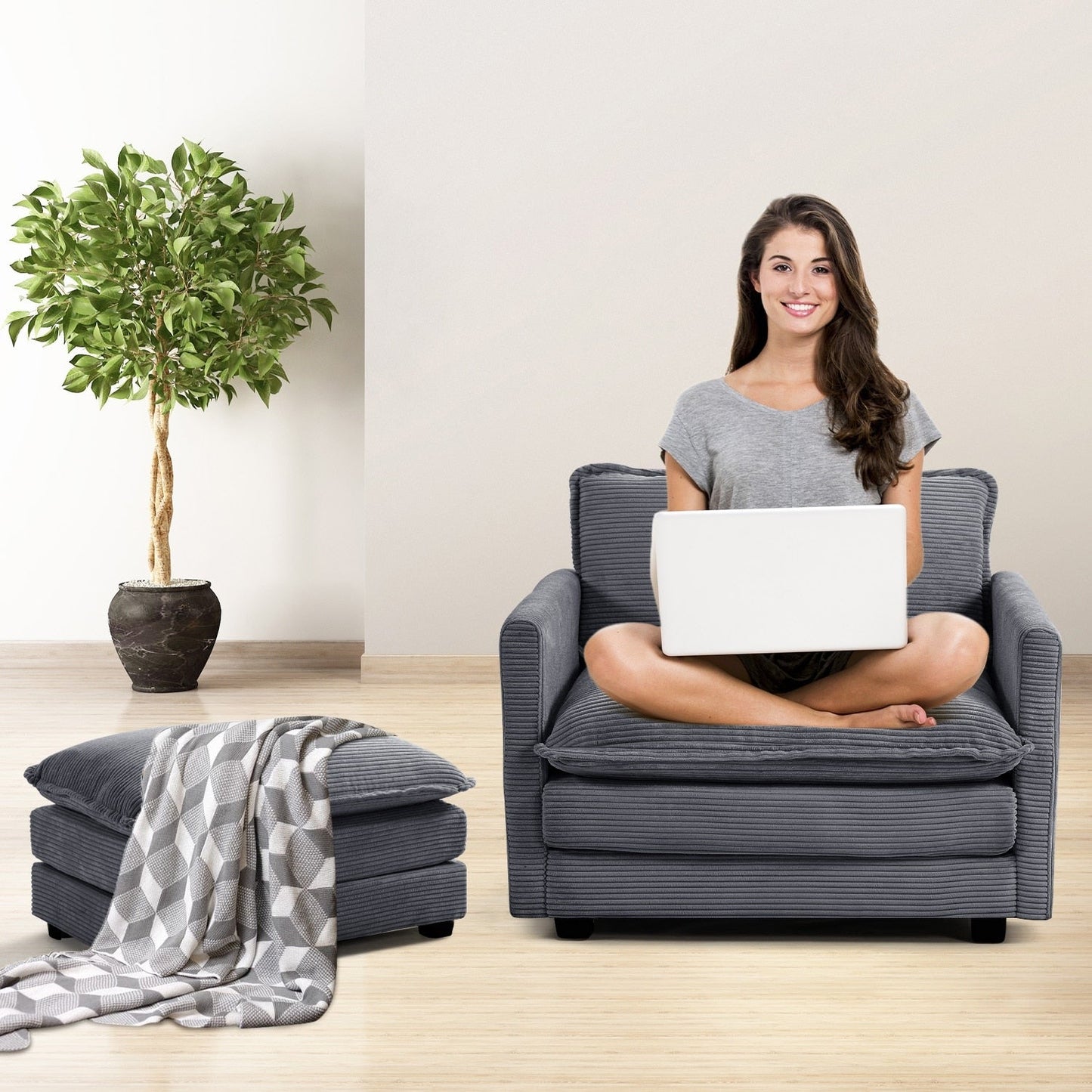 Canapé d'angle en velours côtelé avec ottomans amovibles et coussins ultra-doux pour le salon et la chambre à coucher