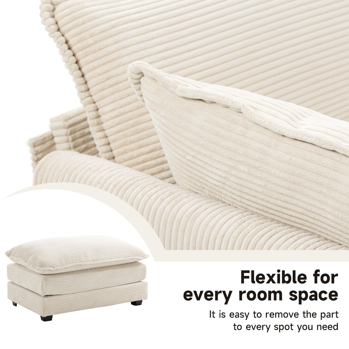 Canapé d'angle en velours côtelé avec ottomans amovibles et coussins ultra-doux pour le salon et la chambre à coucher