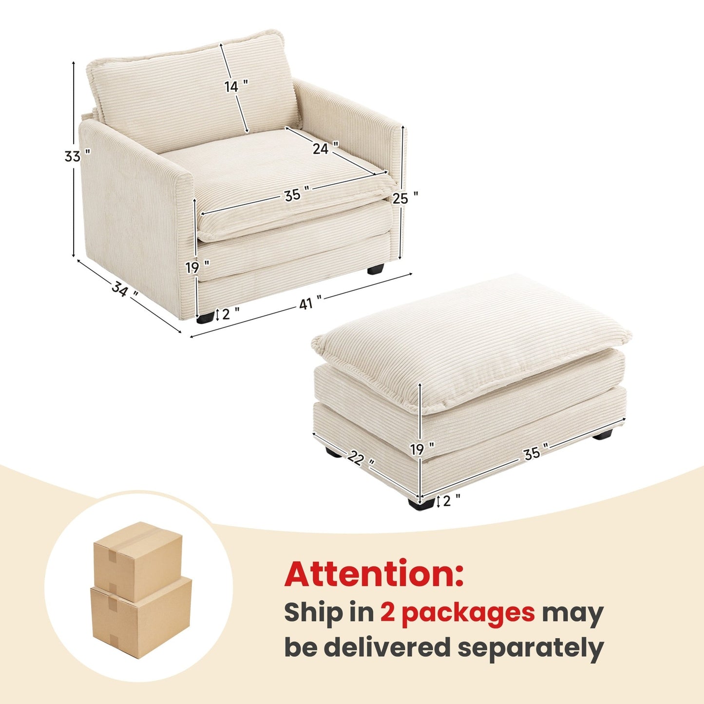 Canapé d'angle en velours côtelé avec ottomans amovibles et coussins ultra-doux pour le salon et la chambre à coucher