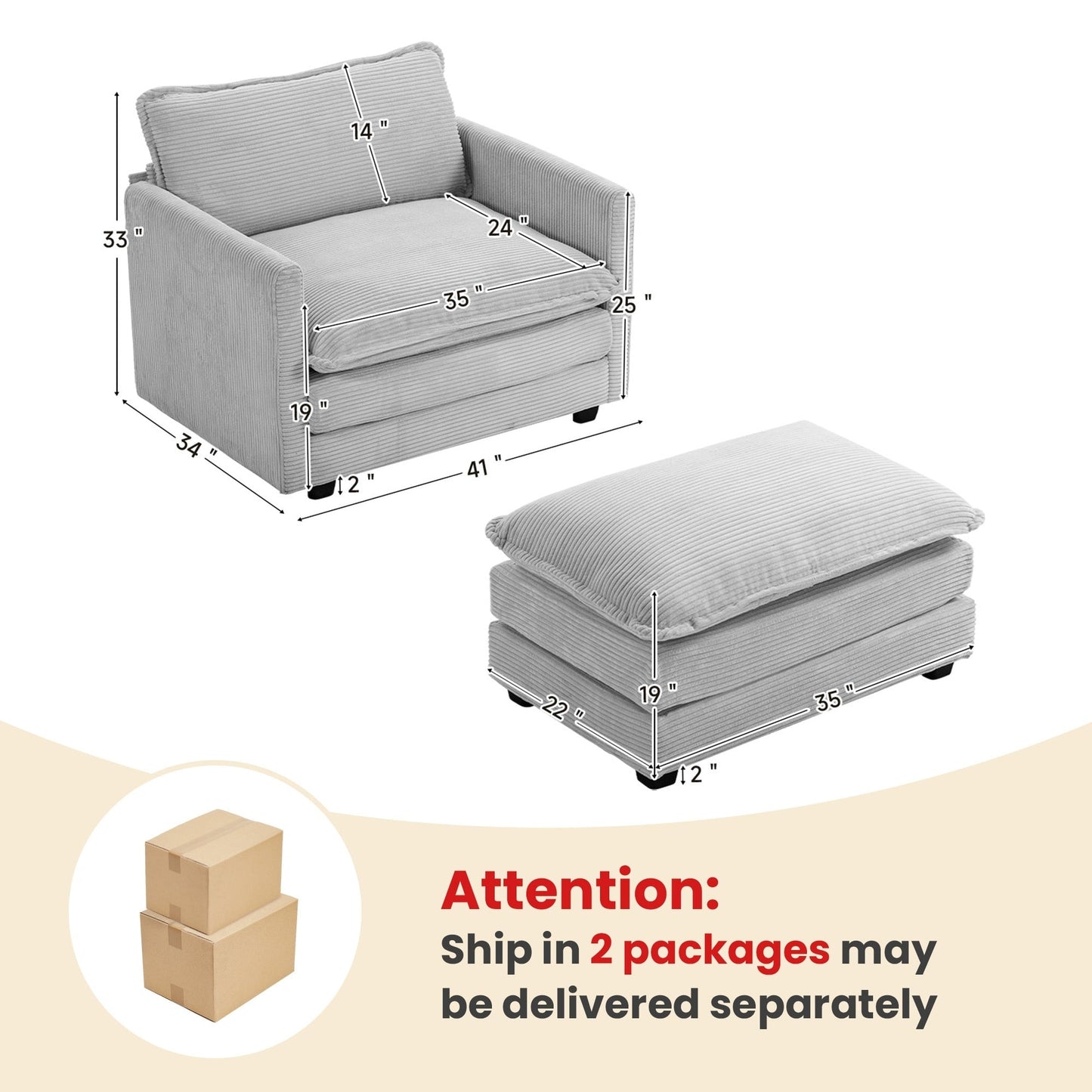 Canapé d'angle en velours côtelé avec ottomans amovibles et coussins ultra-doux pour le salon et la chambre à coucher