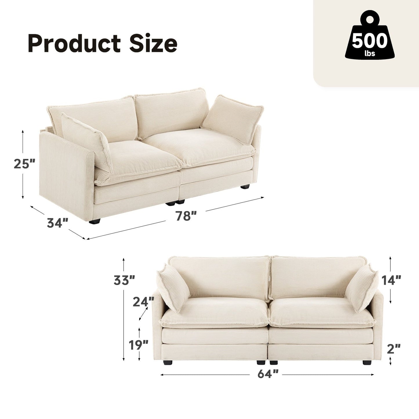 Canapé d'angle en velours côtelé avec ottomans amovibles et coussins ultra-doux pour le salon et la chambre à coucher