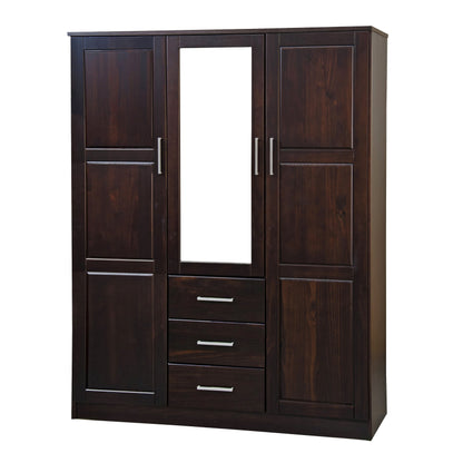 Palace Imports Armoire à 3 portes Cosmo en bois massif 100 % avec portes en bois massif ou en miroir